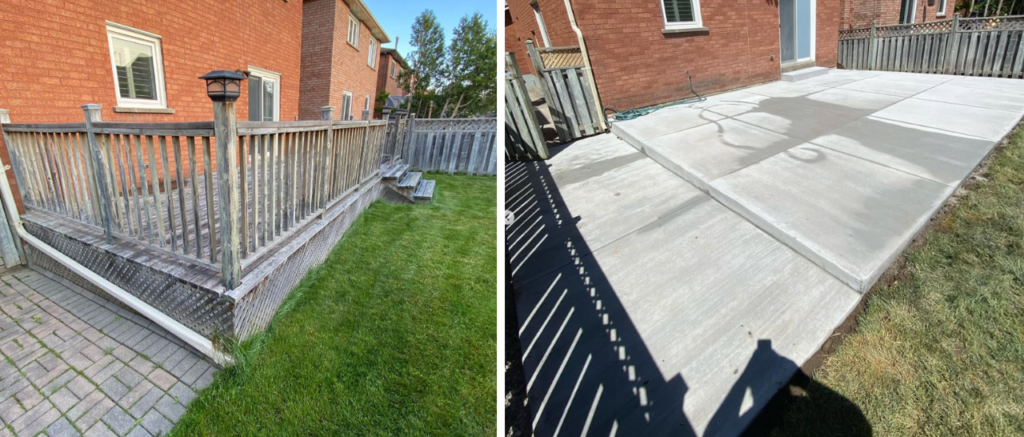 Before and after concrete patio installation in Vaughan by Inter Leaf Paving & Concrete