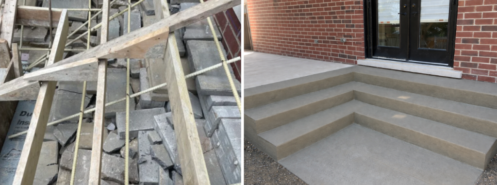 Before and after concrete steps installation in Vaughan showing forming and finished steps by Inter Leaf Paving & Concrete
